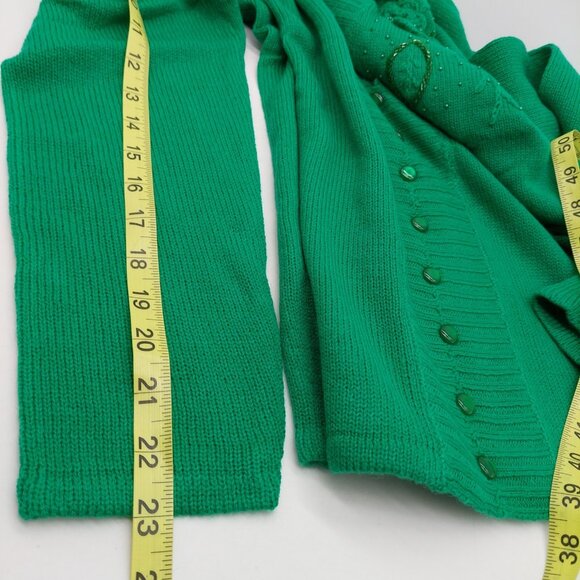 Adrian Delafield Sweater Size Large Beaded Knit Green Faux Tank Pearl Buttons - Picture 7 of 9